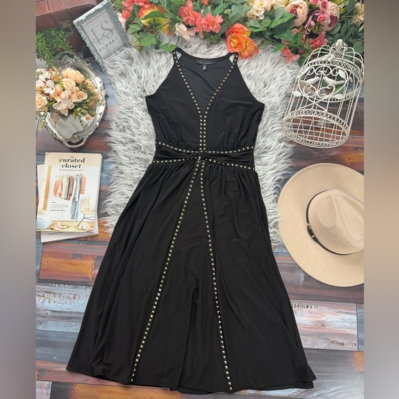 WHBM Sleeveless Black Studded Matte Jersey Midi Glam Party Cocktail Dress, 6 - Picture 8 of 15